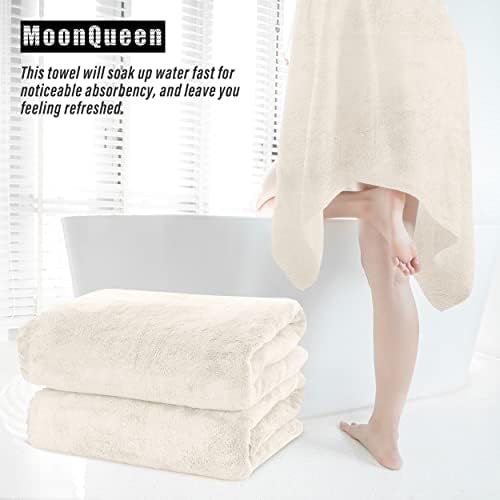 MOONQUEEN 6 Pack Premium Bath Towel Set - Quick Drying - Microfiber Coral Velvet Highly Absorbent Towels - Multipurpose Use as Bath Fitness, Bathroom, Shower, Sports, Yoga Towel (Cream)