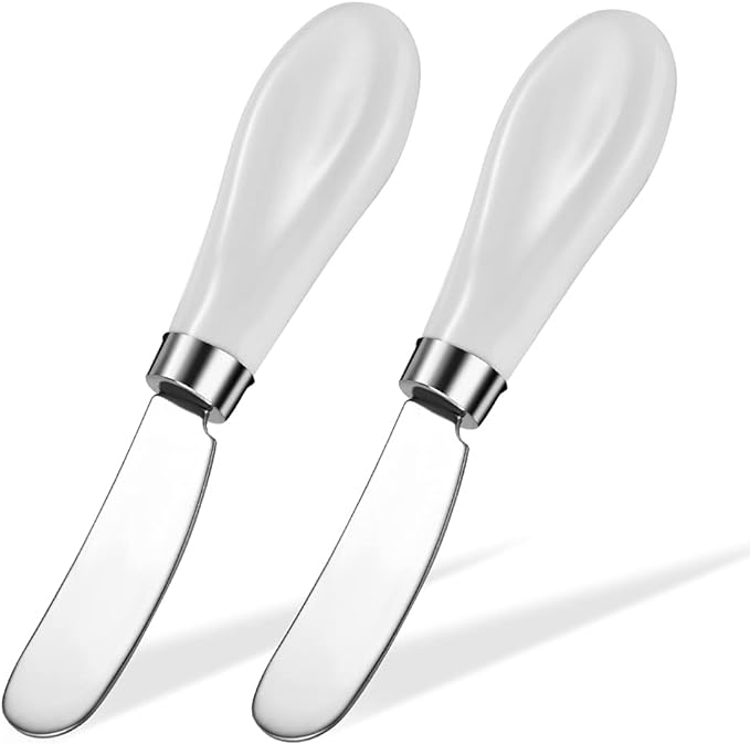 AISBUGUR 2 Pack Stainless Steel Butter Spreader Knife, Butter Knife with White Porcelain Handle, Cheese Butter Spreader Knives for Kitchen