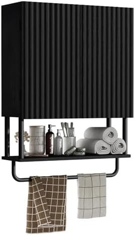 RUSTOWN Fluted Bathroom Wall Cabinet with 2 Doors, 3-Tier Medicine Cabinet