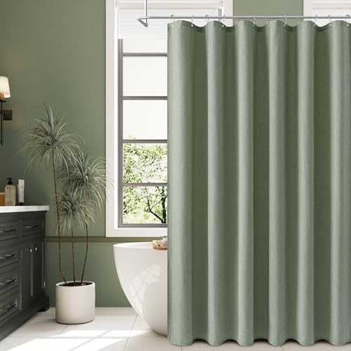 Naturoom Linen Shower Curtain 72 Inch Long for Bathroom Light Sage 1 Panel
