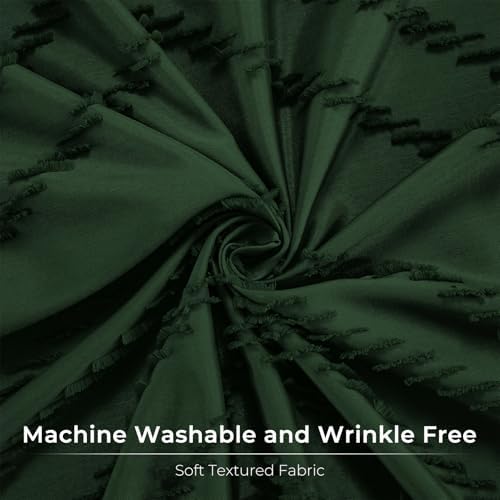 Dark Green Boho Fabric Shower Curtain 72 x 96 Inches