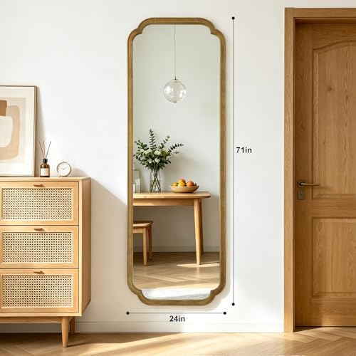 WallBeyond Full Length Mirror Wall Mounted 71"x24", Rustic Wooden Frame Floor Mirror, Large Full Body Mirror for Bedroom, Leaning or Hanging Against Wall (Natural Solid Wood)