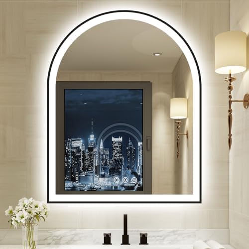30.1"x36.1" Arched LED Lighted Bathroom Mirror with Lights