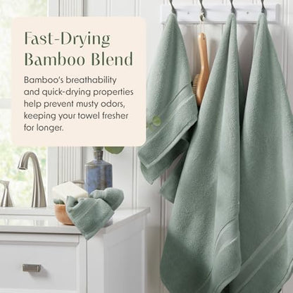 Springtree Home Luxury Bamboo Rayon Bath Towel Set | 4-Pack | Eucalyptus