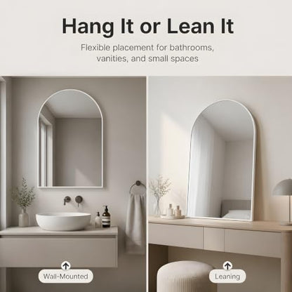Wall Mounted Mirror, Arched Wall Mirror for Bathroom, 24"x36" Arch Bathroom Mirror with Metal Frame, White Vanity Mirror Decor for Mantle, Bedroom, Entryway, Living Room
