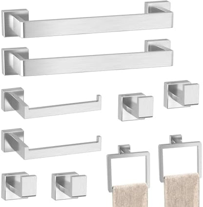 10-Pieces Brushed Nickel Bathroom Accessories Set, 16 Inch Towel Bar Set