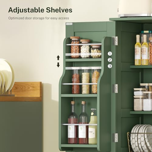 43”H Pantry Cabinet with 4 Doors, Kitchen Cabinet with 6 Door Shelves