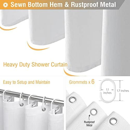 BTTN Stall Linen Textured Waterproof Cloth Shower Curtain Set, 36x72, White