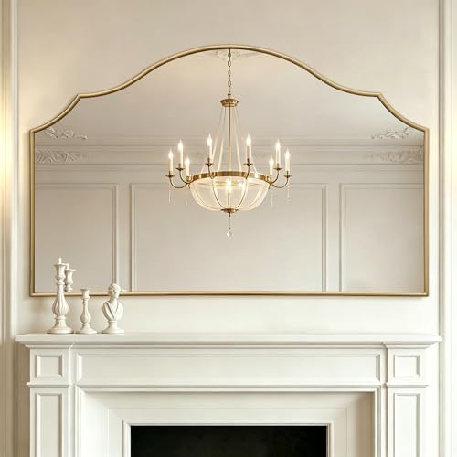 Besdomus Gold Scalloped Wall Mirror: 54"x34" Oversized Wooden Arched Mirror