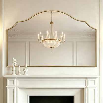 Besdomus Gold Scalloped Wall Mirror: 54"x34" Oversized Wooden Arched Mirror