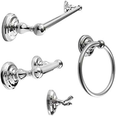 SENTO ROBIKI Modern Silver Bathroom Hardware Accessories Set, Includes Robe Hook, Toilet Paper Holder, Towel Ring, 24" Towel Bar, Duty Metal Bath Hardware Set Wall Mounted(4-Piece, Polished Chrome)