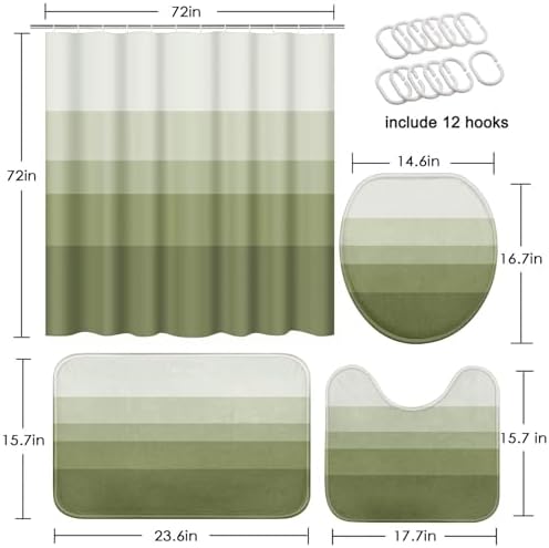 Bathroom Sets with Shower Curtain and Rugs, 4 Pcs, Ombre Striped