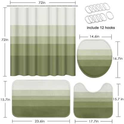 Bathroom Sets with Shower Curtain and Rugs, 4 Pcs, Ombre Striped