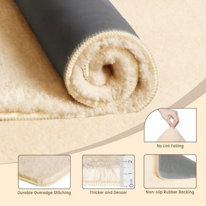 TECHMILLY Shaggy Bathroom Rug Mat 32x20, Absorbent Thick Non Slip Microfiber Mats, Quick Dry Machine Washable Bath Rug for Bathroom Floor, Bathtub and Shower, Cream