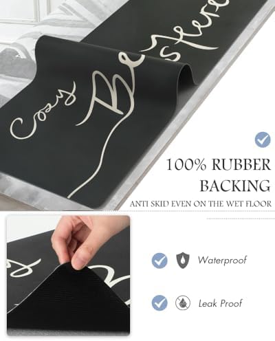 MontVoo-Bath Mat Rug Long Non Slip Super Absorbent Bathroom Runner Stain Resistant Quick Dry Thin Bathroom Mat Fit Under Door-17"x50",Black