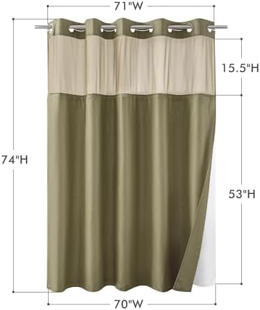 Mrs Awesome No Hook Shower Curtain with Snap-in Liner, Embossed Waffle Design Fabric Shower Curtain for Bathroom, Soft & Lightweight, 71x74, Taupe