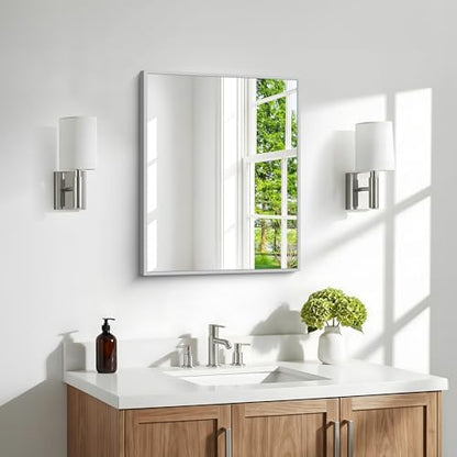 BONEWEI Silver Bathroom Mirror,20x24 inch Wall Mirror for Bathroom Wall Mounted,Rectangle Mirror for Bathroom Over Sink,Modern Metal Frame for Living Room,Bedroom Entryway,Horizontal/Vertical