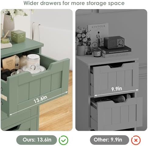 FOTOSOK Bathroom Cabinet, Bathroom Storage Cabinet with 5 Drawers, Green