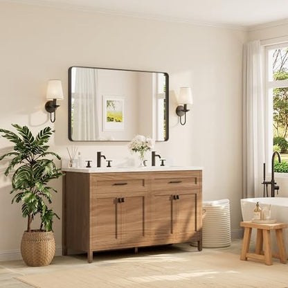 TETOTE 48 x 30 Inch Bathroom Mirror, Matte Black Modern Metal Frame Rectangle Wall Mounted Vanity Mirror (Horizontal/Vertical)