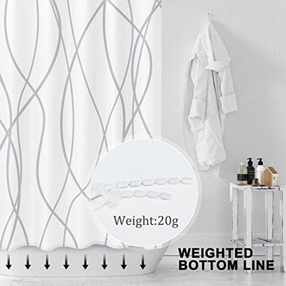 Striped Shower Curtain for Bathroom, Grey White, 72" W x 72" L