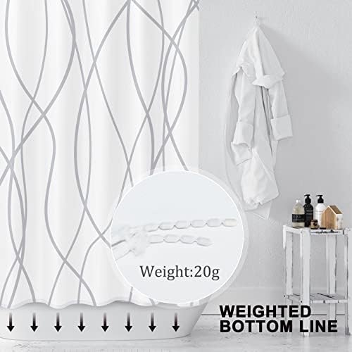 Striped Shower Curtain for Bathroom, Grey White, 60" W x 72" L