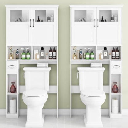 Vabches Over The Toilet Storage Cabinet with Doors & Paper Holder, White