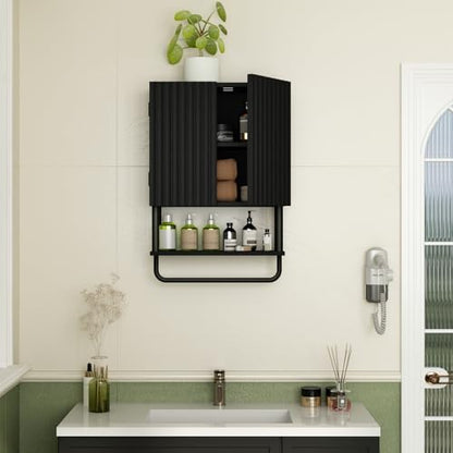 RUSTOWN Fluted Bathroom Wall Cabinet with 2 Doors, 3-Tier Medicine Cabinet