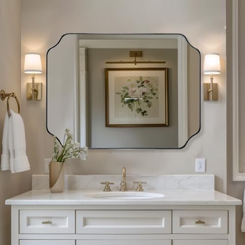ANDY STAR 32"x40" Chrome Bathroom Scalloped Mirror for Wall