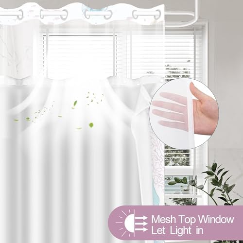 No Hook Shower Curtain and Liner Set, Watercolor Purple Beach Coastal 71x74