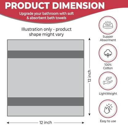 QUBA LINEN 100% Cotton Washcloth Set – Soft, Absorbent Face Towels for Bathroom & Gym Use – Durable & Reusable Wash Cloths - Dark Grey, White & Burgundy, 12x12 Inches, Pack of 12
