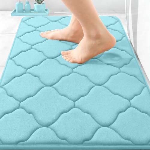 OLANLY Memory Foam Bath Mat Rug 30x20, Ultra Soft Bathroom Rugs, Sky Blue