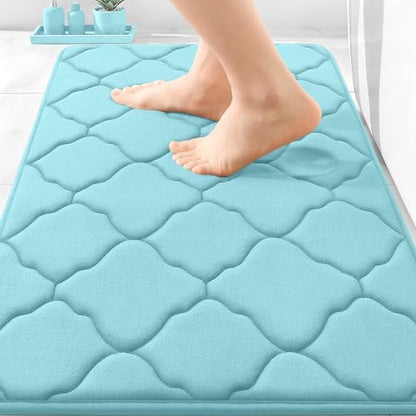 OLANLY Memory Foam Bath Mat Rug 30x20, Ultra Soft Bathroom Rugs, Sky Blue