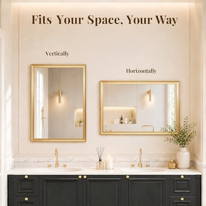 Brushed Gold Bathroom Mirrors for Over Sink 22x30 Inch