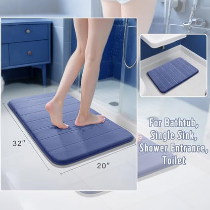 Yimobra Memory Foam Bath Mat, Super Soft Absorbent Bathroom Rug Non Slip 31.5x20 Inch, Quick Dry, Machine Washable Floor Carpet for Tub Shower, Home Decor Accessories, Navy Blue