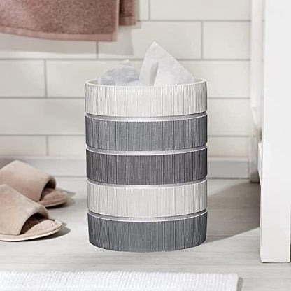 Zahari Home 2pc Modern Line Stylish Bath Accessories Set Waste Basket & Square Tissue Box Cover Classic Contemporary Decorative Beautiful Designs Gray Bathroom Decor Set for Home Modern Bath Set