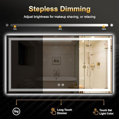 LED Bathroom Mirror with Light, 30x55 Vanity Mirror for Wall with Frame