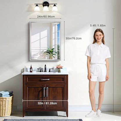 CIRCUMI 24"x30" Brushed Silver Bathroom Mirror, Rectangular Vanity Mirror