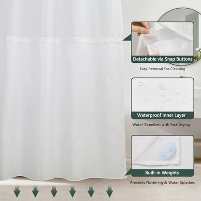 No Hook Flowers Shower Curtain with Snap-in Liner, 71x74 Inch