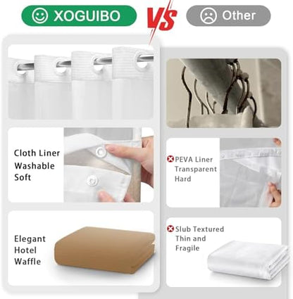 No Hook Shower Curtain with Liner Set Hotel Waffle Ombre Beige 72W X 75L
