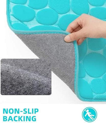 YIHOUSE Memory Foam Bath Mat Cobblestone Bathroom Rugs Super Water Absorbent Bath Mats for Bathroom Machine Washable Bath Rugs(20 x 32,Teal)