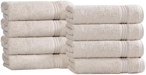 SUPERIOR Egyptian Cotton Hand Towel Set, Small Towels for Home Bathroom, Master, Guest Bath, Decor Essentials, Quick Dry, Absorbent, Kitchen, Spa, Hotel, Resort, Adult, Kids, Set of 8, Stone