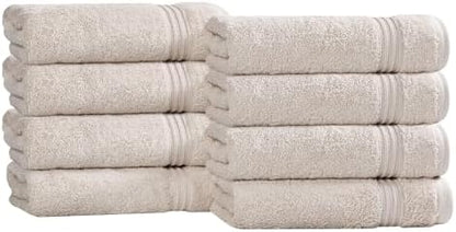 SUPERIOR Egyptian Cotton Hand Towel Set, Small Towels for Home Bathroom, Master, Guest Bath, Decor Essentials, Quick Dry, Absorbent, Kitchen, Spa, Hotel, Resort, Adult, Kids, Set of 8, Stone
