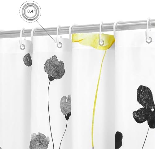 Gibelle Yellow Beige Watercolor Floral Fabric Shower Curtain, 36x72
