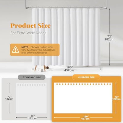 BTTN 180x72 Linen Textured Waterproof Thick Fabric Shower Curtain, White