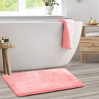 Clara Clark Bathroom Rugs, Velvet Memory Foam Bath Mat, Non-Slip, Machine Washable Bath Rugs - Dries Quickly, Ultra Soft Plush Bath Mats for Bathroom, 20 x 32, Coral Pink