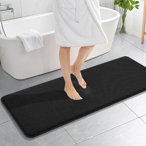 OLANLY Memory Foam Bathroom Runner Rugs 59x20, Absorbent Long Mat, Black