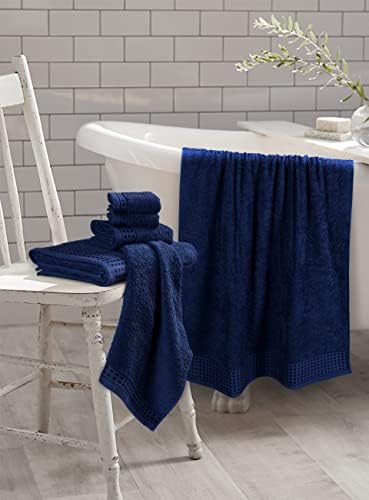 GLAMBURG 100% Cotton Ultra Soft 6 Pack Towel Set, Contains 2 Bath Towels 28x55 Inches, 2 Hand Towels 16x24 Inches & 2 Wash Coths 12x12 Inches, Compact Absorbent Lightweight & Quickdry - Navy Blue