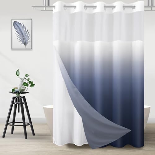 No Hook Shower Curtain and Liner Set for Bathroom, Ombre Blue, 71" x 74"