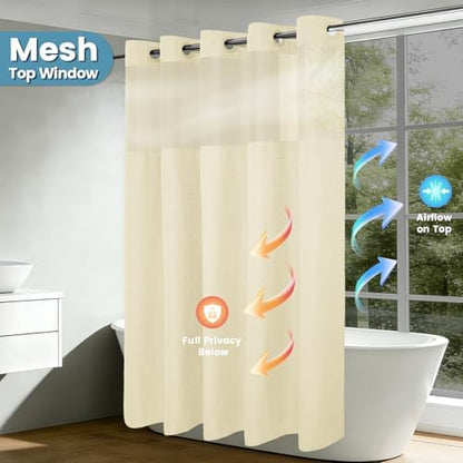 EUTXL Heavyweight Waffle No Hook Shower Curtain with Liner, 71x74, Ivory