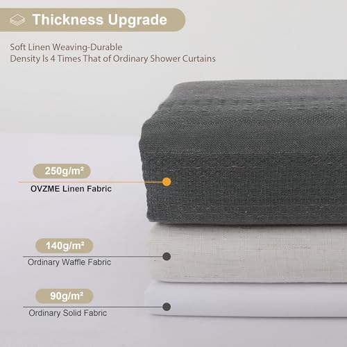 OVZME Extra Long Charcoal Grey Shower Curtain 96 Inch Long, Boho Chic Textured Soft Fabric Heavy Duty Cloth Bathroom Shower Curtain with Tassel, Tall Farmhouse Luxury Bath Decor, 72Wx96L Inches